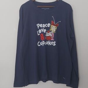 NWOT Life is Good Peace Love & Cupcakes Long Sleeve Shirt Size XXL